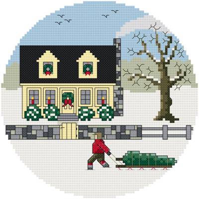 cross stitch pattern Bringing Home the Tree