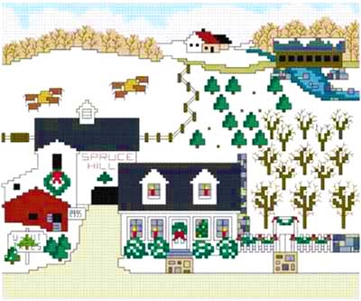 cross stitch pattern Christmas at Spruce Hill Farm