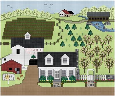 cross stitch pattern Springtime at Spruce Hill Farm