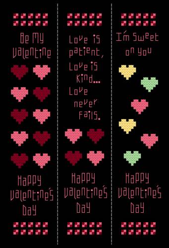 cross stitch pattern Valentines Bookmarks-Set of 3
