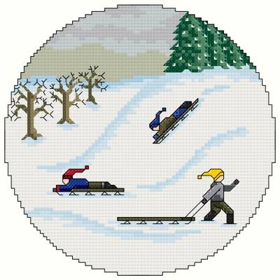 cross stitch pattern Sledding Party