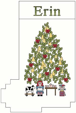 cross stitch pattern Pear Tree Christmas Stocking