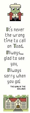 cross stitch pattern Mr Toad Bookmark