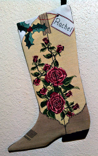 cross stitch pattern Red Roses Cowgirl Boot Stocking