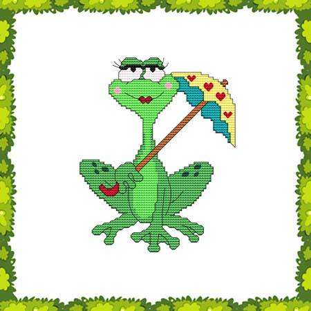 cross stitch pattern Funny Frog Umbrella