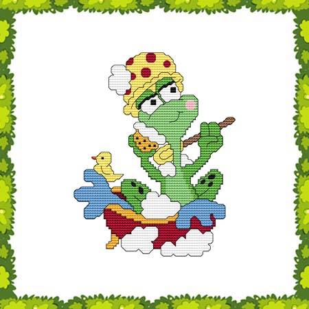 cross stitch pattern Funny Frog Bath Time