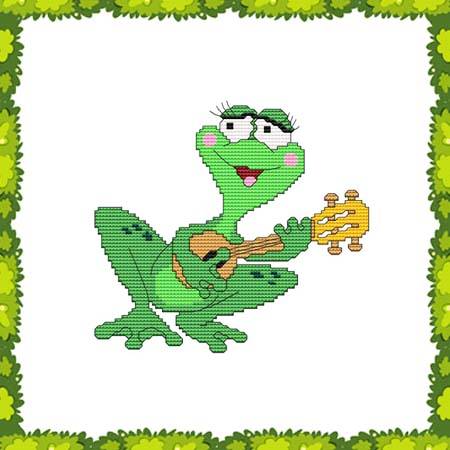 cross stitch pattern Funny Frog Guitar