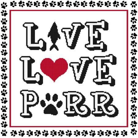 cross stitch pattern Live Love Purr