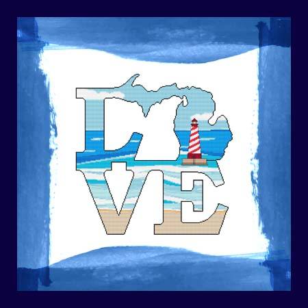cross stitch pattern Love Michigan