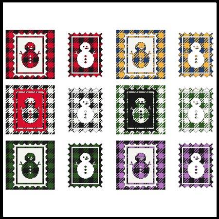 cross stitch pattern Fun With Plaid - Snowman Stamp