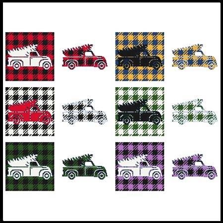cross stitch pattern Fun With Plaid - Truck With Christmas Tr