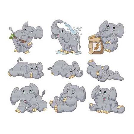 cross stitch pattern Cute Elephants Combo