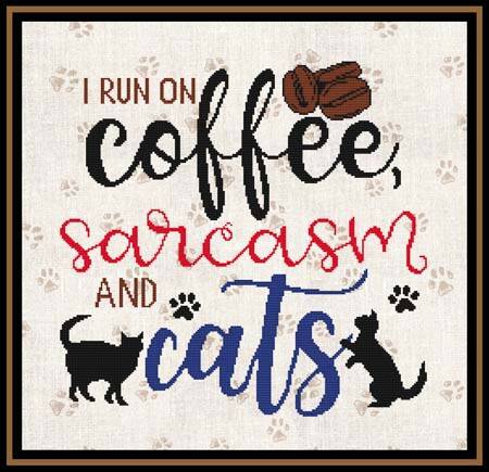cross stitch pattern I Run On Coffee, Sarcasm and Cats