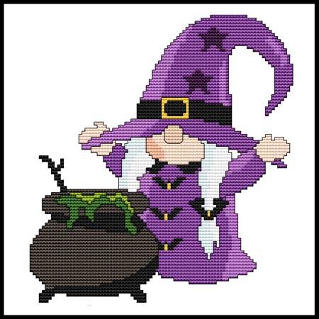 cross stitch pattern Halloween Gnome - Cauldron