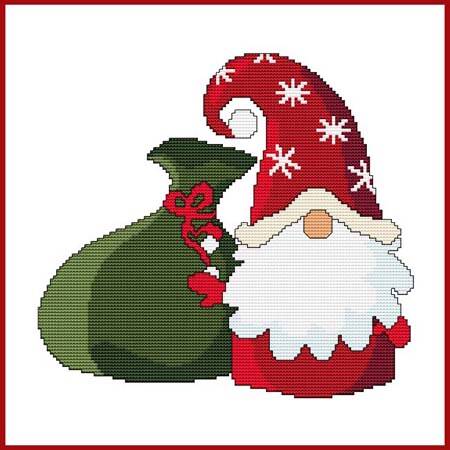 cross stitch pattern Christmas Gnome - Santa with gift sack