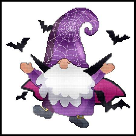 cross stitch pattern Halloween Gnome - Bat