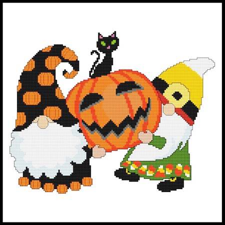 cross stitch pattern Halloween Gnomes - Cat on Pumpkin
