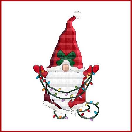 cross stitch pattern Christmas Gnome - Santa with Lights