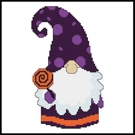 cross stitch pattern Halloween Gnome - Lollipop