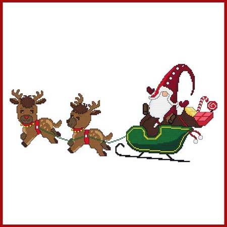 cross stitch pattern Christmas Gnome - Santa Reindeer Sleigh