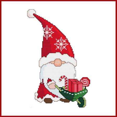 cross stitch pattern Christmas Gnome - Santa With Wheelbarrow