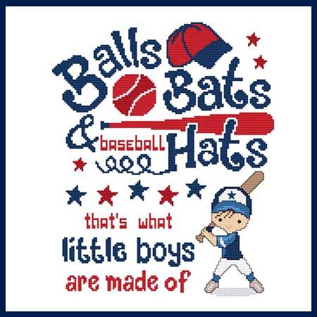 cross stitch pattern Balls Bats  Baseball Hats Little Boys