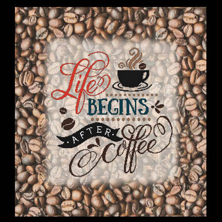 cross stitch pattern Life Begins After Coffee