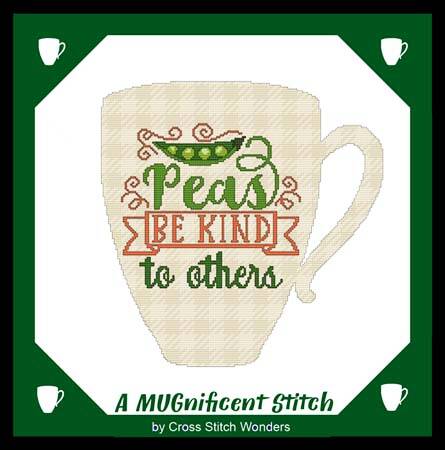 cross stitch pattern A MUGnificent - PEAS BE KIND TO OTHERS