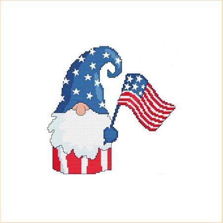 cross stitch pattern Patriotic 4th Of July Flag Gnome