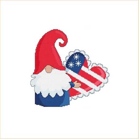 cross stitch pattern Patriotic 4th Of July Heart Pillow Gnome
