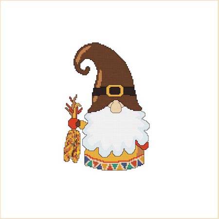 cross stitch pattern Thanksgiving Pilgrim Gnome 