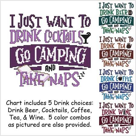cross stitch pattern I Just Want To Drink GO CAMPING Nap