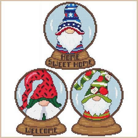 cross stitch pattern Monthly Gnome Snowglobes Jul Aug Sep