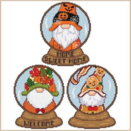 cross stitch pattern Monthly Gnome Snow Globe Oct Nov Dec