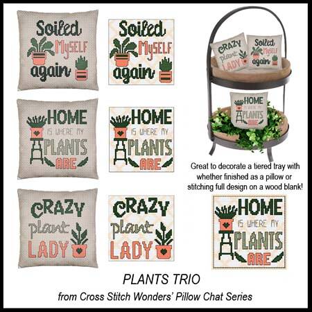 cross stitch pattern Pillow Chat - PLANTS TRIO