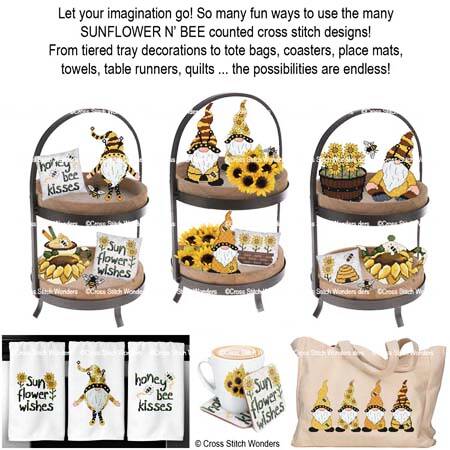 cross stitch pattern Sunflower N' Bee Collection Mugs Teapot