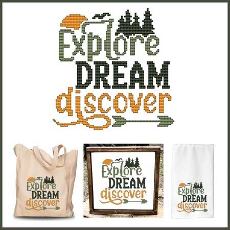 cross stitch pattern Adventure Series- EXPLORE DREAM DISCOVER