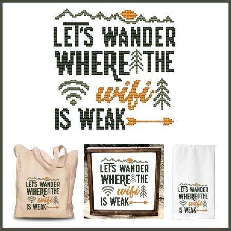cross stitch pattern Adventure - LET'S WANDER..WIFI IS WEAK