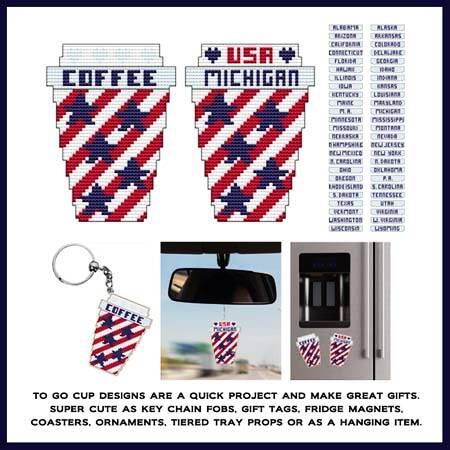 cross stitch pattern 50 USA States To Go Cups